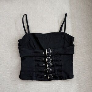 Finesse Black Denim Buckle Cami Top
